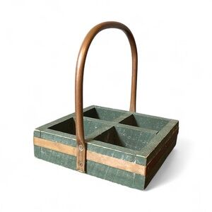 VTG Rustic Distressed Wood Copper Metal Storage Caddy Wooden Crate Box Tray